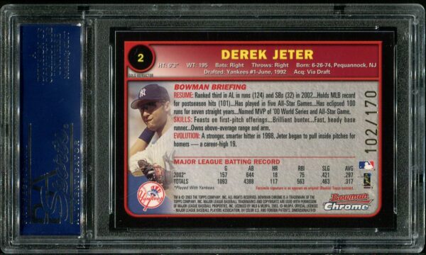 Authentic 2003 Bowman Chrome #2 Derek Jeter Gold Refractor PSA 10 Baseball Card