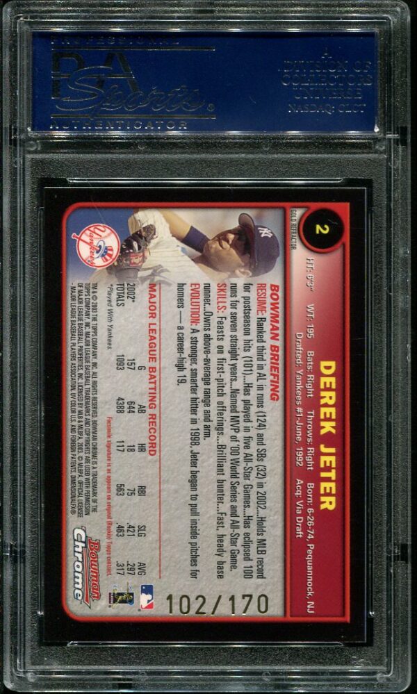 Authentic 2003 Bowman Chrome #2 Derek Jeter Gold Refractor PSA 10 Baseball Card