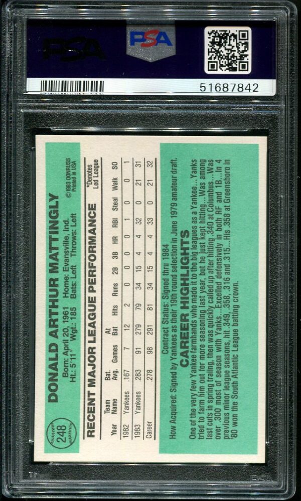 Authentic 1984 Donruss #248 Don Mattingly PSA 9 Rookie Baseball Card