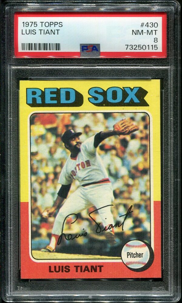 Authentic 1975 Topps #430 Luis Tiant PSA 8 Baseball Card