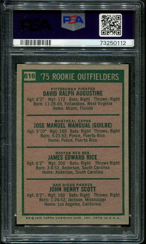 Authentic 1975 Topps #616 Jim Rice PSA 7 Rookie Baseball Card