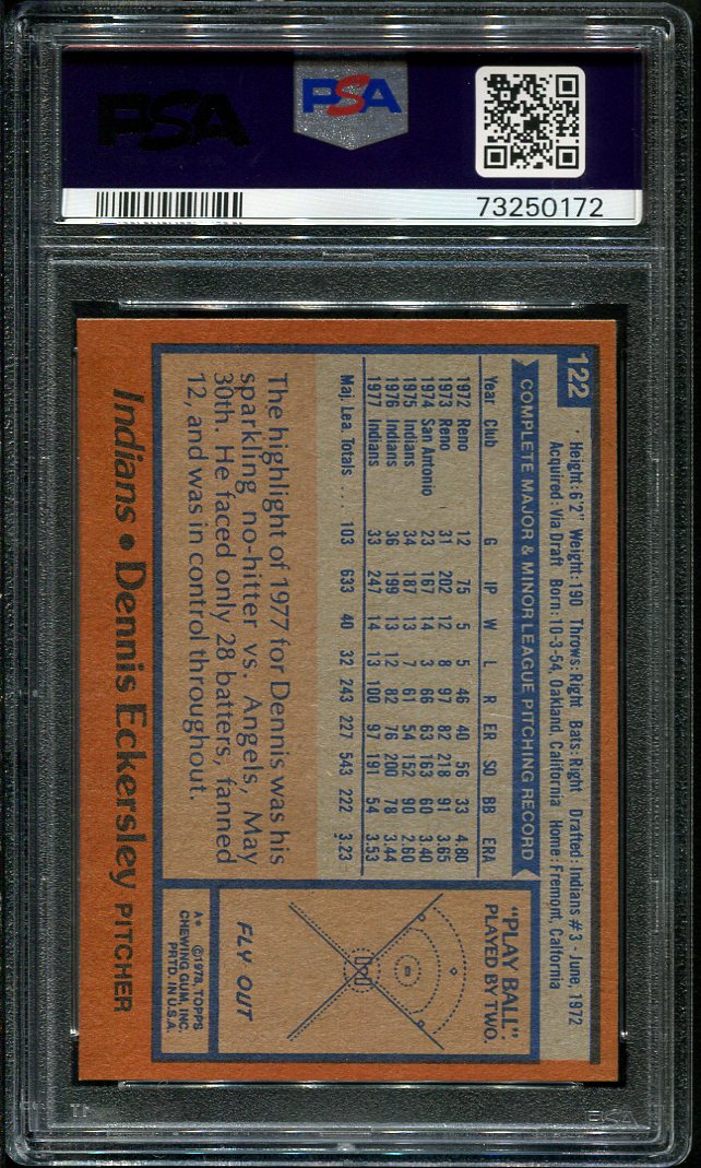 1978 Topps #122 Dennis Eckersley PSA 9 HOF (73250172) - All Star Cards Inc