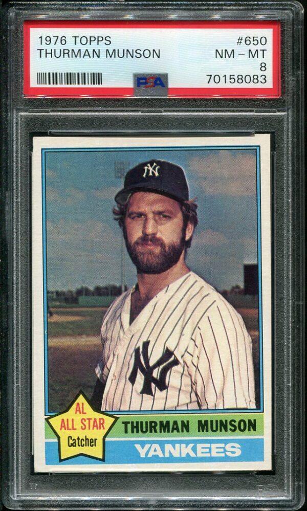 Authentic 1976 Topps #650 Thurman Munson PSA 8 Baseball Card