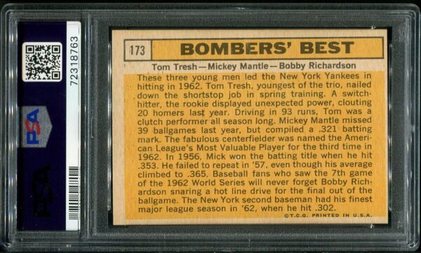 Authentic 1963 Topps #173 Bomber's Best Mickey Mantle PSA 6 Baseball Card