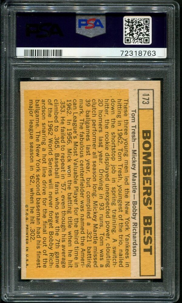 Authentic 1963 Topps #173 Bomber's Best Mickey Mantle PSA 6 Baseball Card