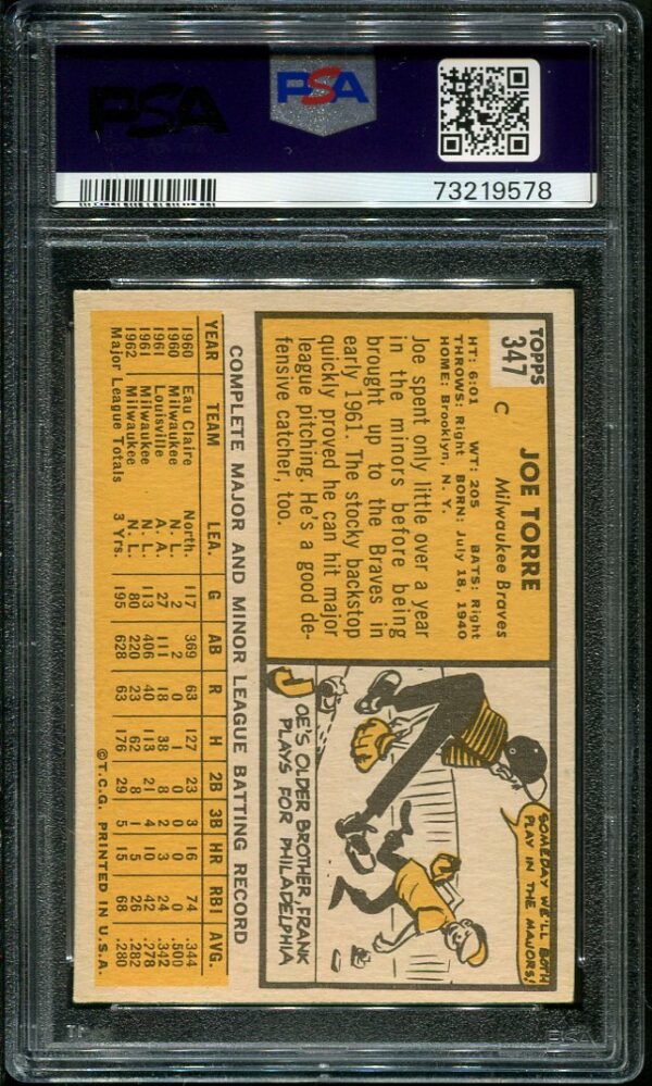 Authentic 1963 Topps #347 Joe Torre PSA 6 Baseball Card