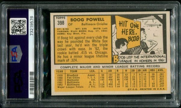 Authentic 1963 Topps #398 Boog Powell PSA 6 Baseball Card