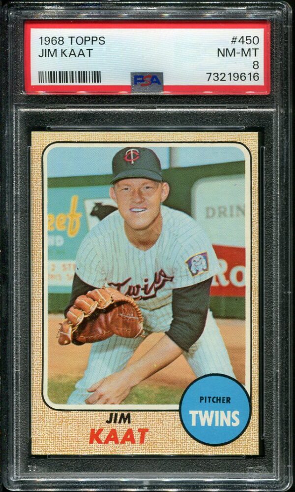 Authentic 1968 Topps #450 Jim Kaat PSA 8 Baseball Card