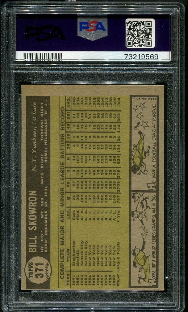 Authentic 1961 Topps #371 Bill Skowron PSA 6 Baseball Card