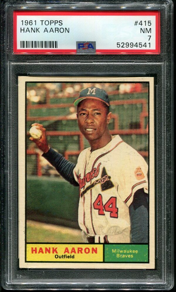 Authentic 1961 Topps #415 Hank Aaron PSA 7 Baseball Card