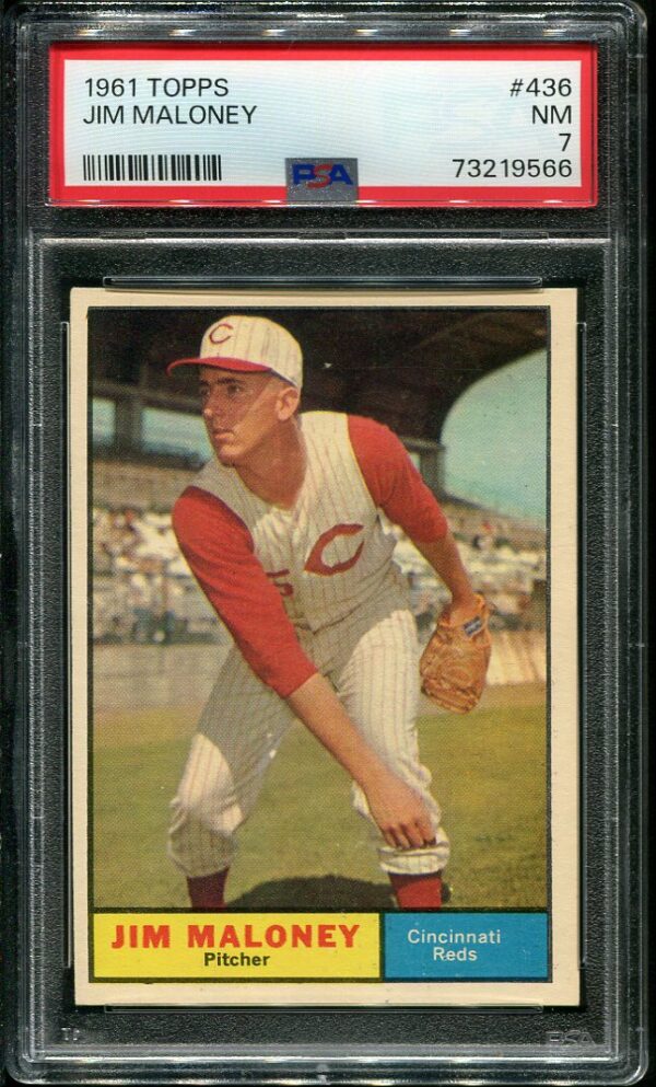 Authentic 1961 Topps #436 Jim Maloney PSA 7 Baseball Card