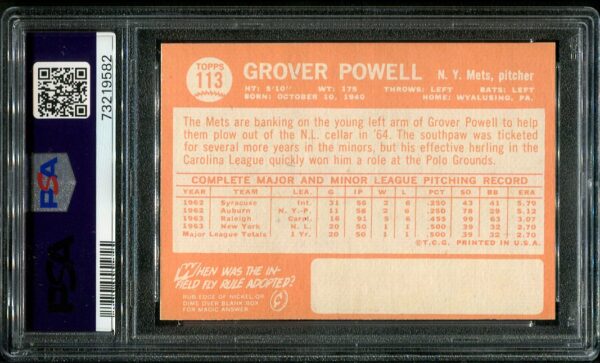 Authentic 1964 Topps #113 Grover Powell PSA 7 Baseball Card