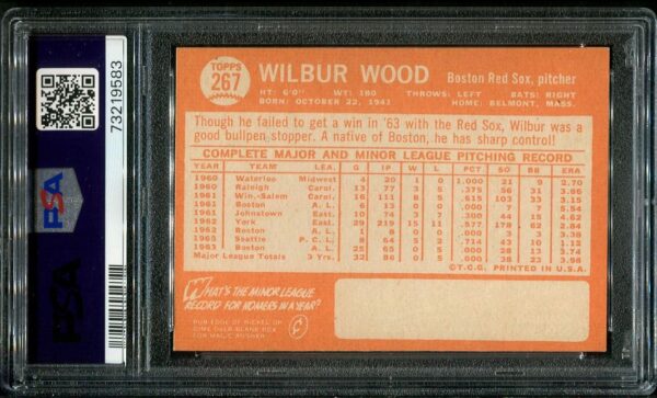 Authentic 1964 Topps #267 Wilbur Wood PSA 6 Rookie Baseball Card