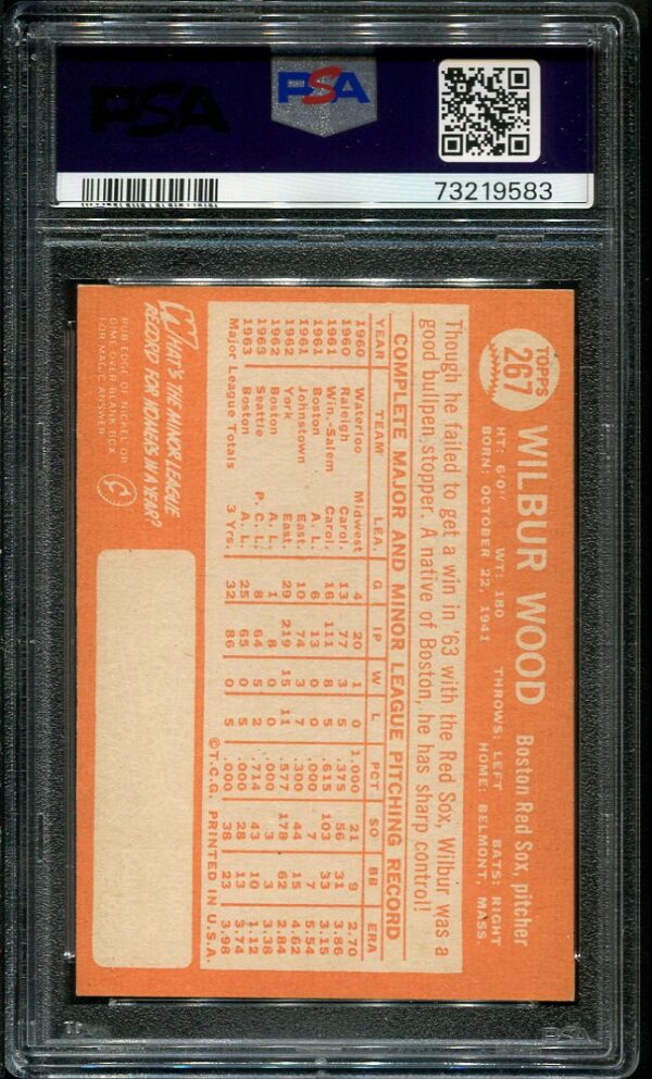 Authentic 1964 Topps #267 Wilbur Wood PSA 6 Rookie Baseball Card