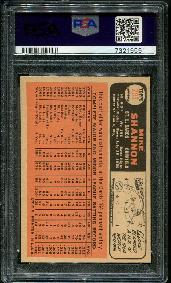 Authentic 1966 Topps #293 Mike Shannon PSA 6 Baseball Card