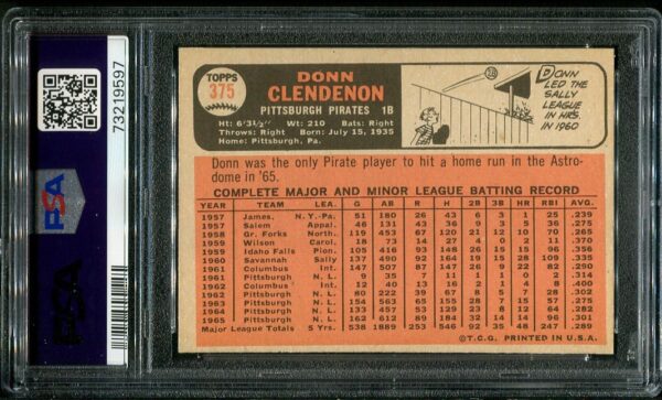 Authentic 1966 Topps #375 Donn Clendenon PSA 6 Baseball Card