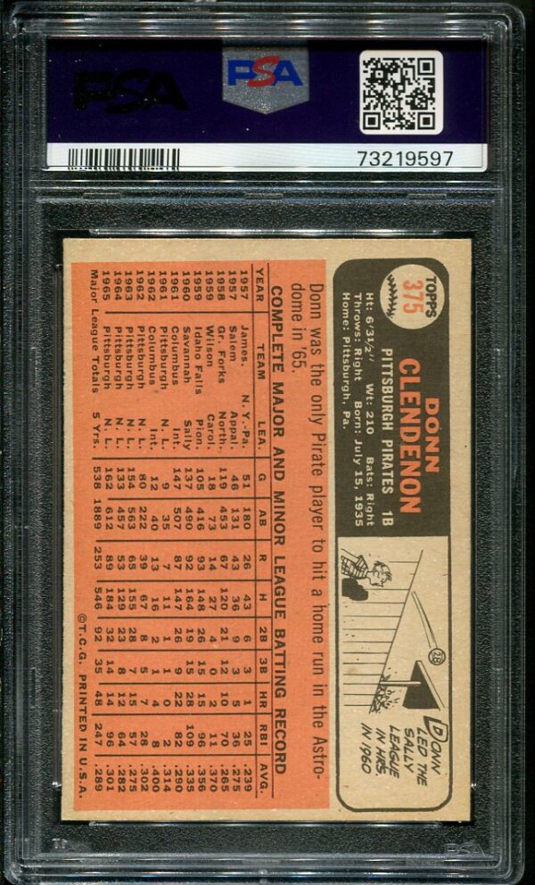 Authentic 1966 Topps #375 Donn Clendenon PSA 6 Baseball Card