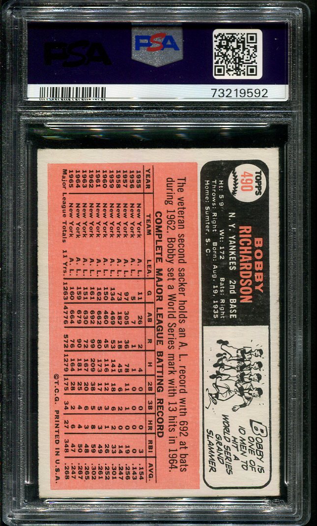 1966 Topps #490 Bobby Richardson PSA 5.5 (73219592) - All Star Cards Inc