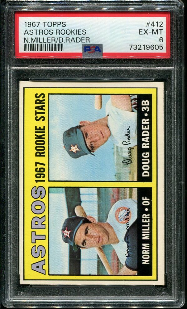 Authentic 1967 Topps #412 Astros Rookies Doug Rader PSA 6 Rookie Baseball Card