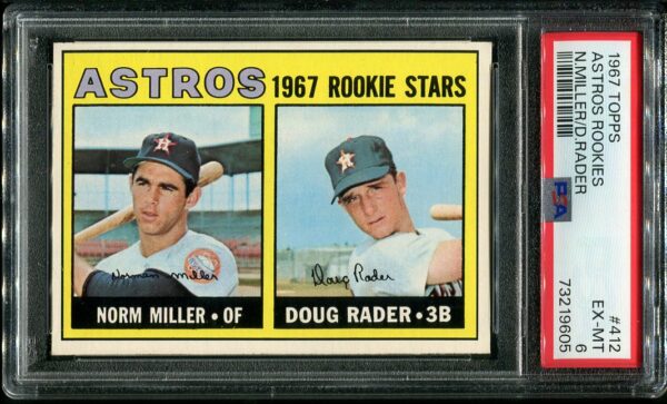 Authentic 1967 Topps #412 Astros Rookies Doug Rader PSA 6 Rookie Baseball Card