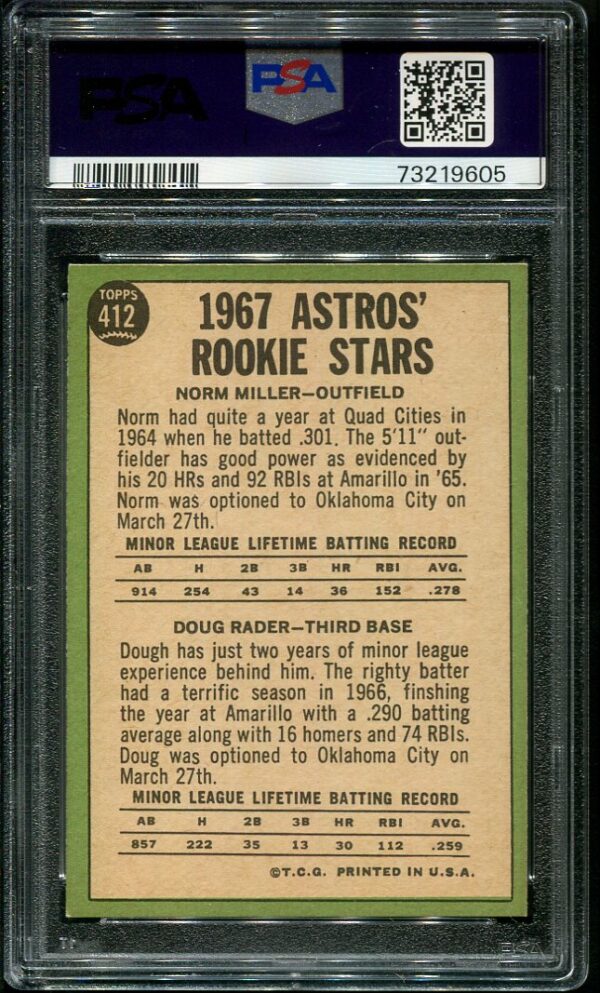 Authentic 1967 Topps #412 Astros Rookies Doug Rader PSA 6 Rookie Baseball Card