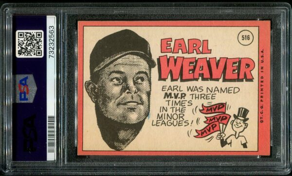 Authentic 1969 Topps #516 Earl Weaver PSA 6 Rookie Baseball Card