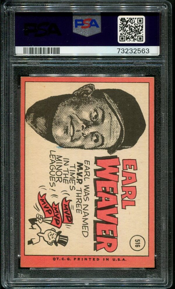 Authentic 1969 Topps #516 Earl Weaver PSA 6 Rookie Baseball Card