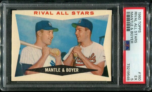 Authentic 1960 Topps #160 Rival All Stars Mickey Mantle/Ken Boyer PSA 5 Baseball Card