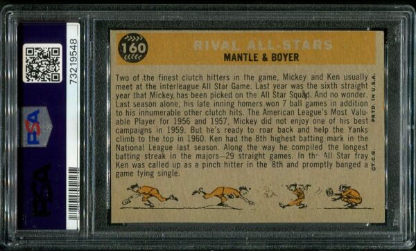 Authentic 1960 Topps #160 Rival All Stars Mickey Mantle/Ken Boyer PSA 5 Baseball Card