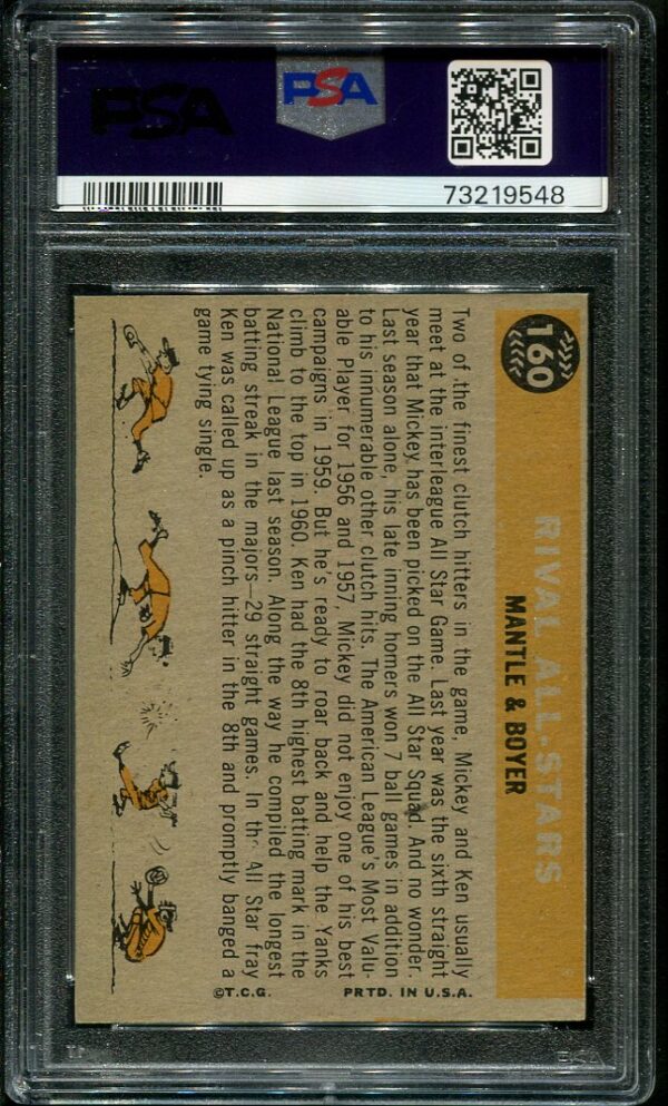 Authentic 1960 Topps #160 Rival All Stars Mickey Mantle/Ken Boyer PSA 5 Baseball Card