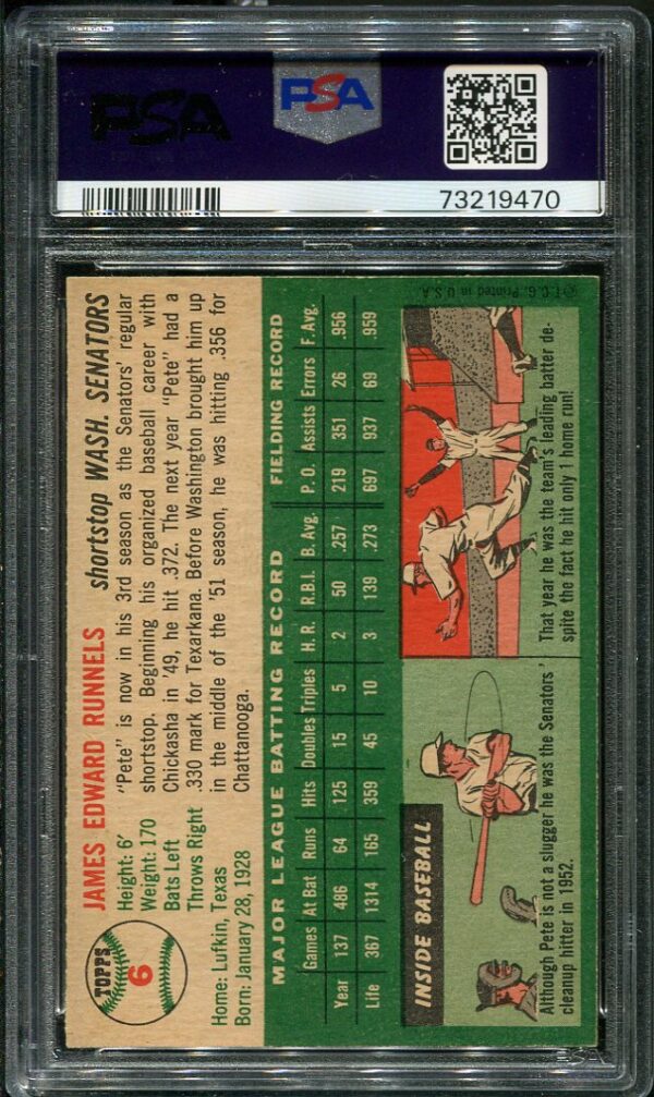 Authentic 1954 Topps #6 Pete Runnels PSA 7 Baseball Card