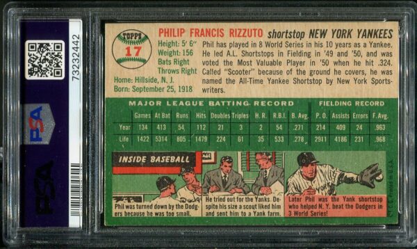 Authentic 1954 Topps #17 Phil Rizzuto PSA 6 Baseball Card