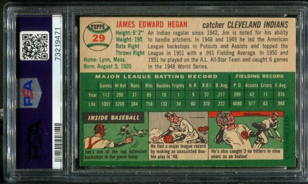 Authentic 1954 Topps #29 Jim Hegan PSA 6.5 Baseball Card