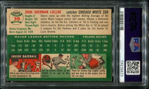 Authentic 1954 Topps #39 Sherm Lollar PSA 6 Baseball Card