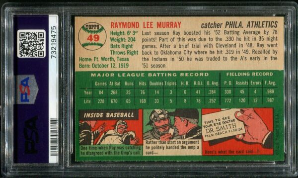 Authentic 1954 Topps #49 Ray Murray PSA 6 Baseball Card