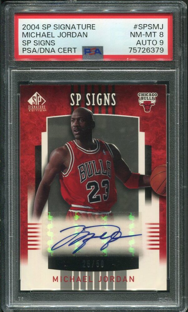 Authentic 2004 SP Signature SP Signs #SPSMJ Michael Jordan Autographed Card PSA/DNA Certified PSA 8 Card Auto 9