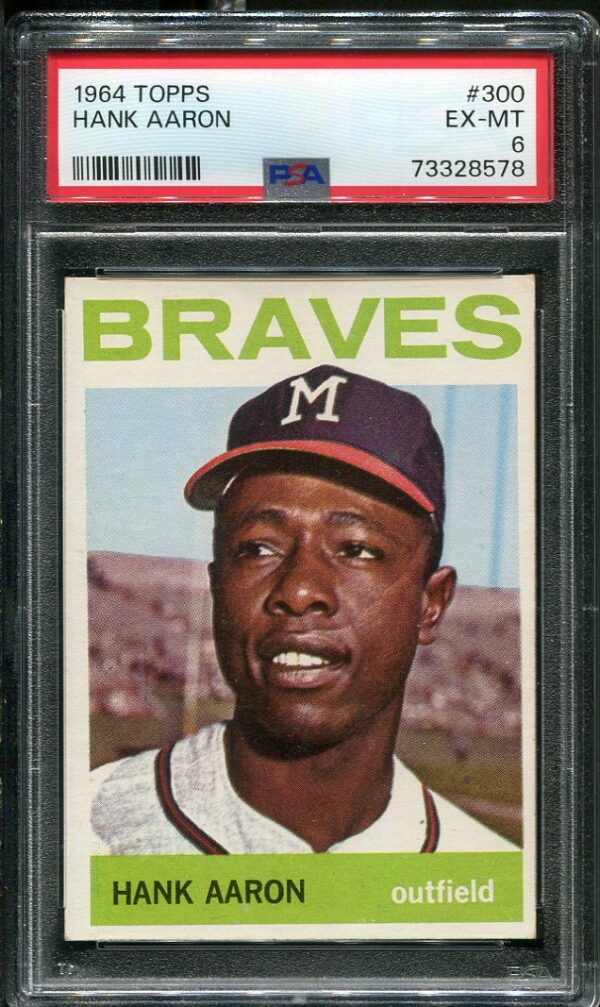 Authentic 1964 Topps #300 Hank Aaron PSA 6 Baseball Card