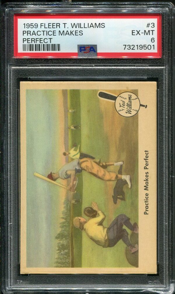 Authentic 1959 Fleer Ted Williams #3 (Practice Makes Perfect) PSA 6 Baseball Card