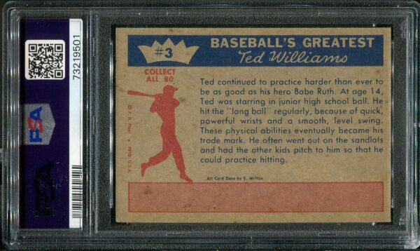 Authentic 1959 Fleer Ted Williams #3 (Practice Makes Perfect) PSA 6 Baseball Card