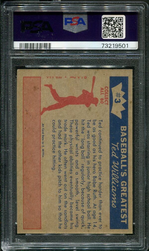 Authentic 1959 Fleer Ted Williams #3 (Practice Makes Perfect) PSA 6 Baseball Card