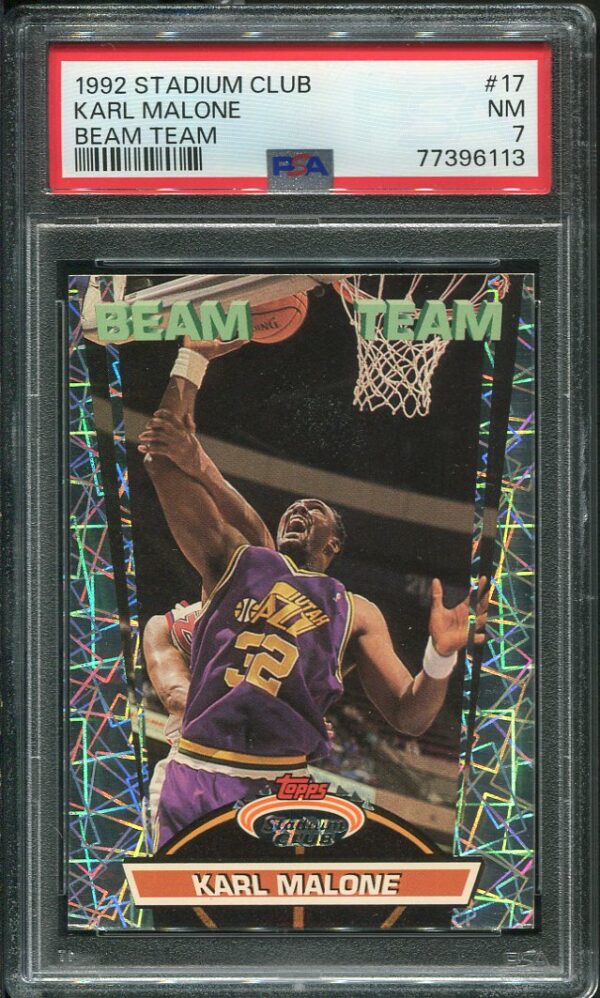 Authentic 1992 Stadium Club Beam Team #17 Karl Malone PSA 7 Basketball Card