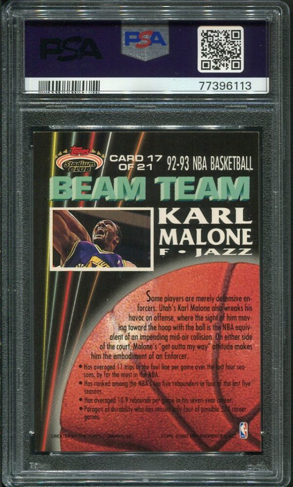 Authentic 1992 Stadium Club Beam Team #17 Karl Malone PSA 7 Basketball Card