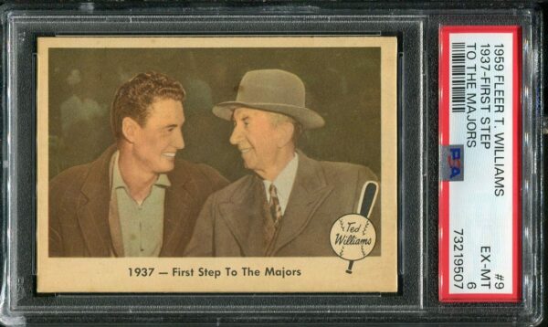 Authentic 1959 Fleer Ted Williams #9 (1937-First Step To The Majors) PSA 6 Baseball Card with Eddie Collins