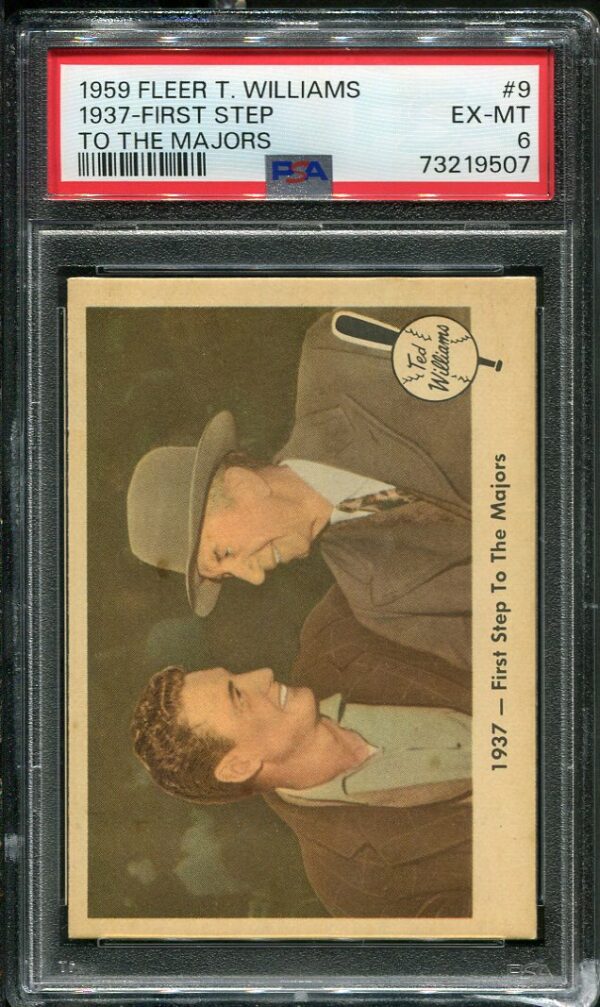 Authentic 1959 Fleer Ted Williams #9 (1937-First Step To The Majors) PSA 6 Baseball Card with Eddie Collins