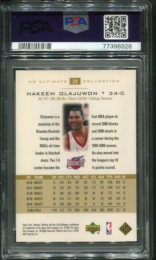 Authentic 2000 Upper Deck Ultimate Collection #20 Hakeem Olajuwon PSA 9 Basketball Card