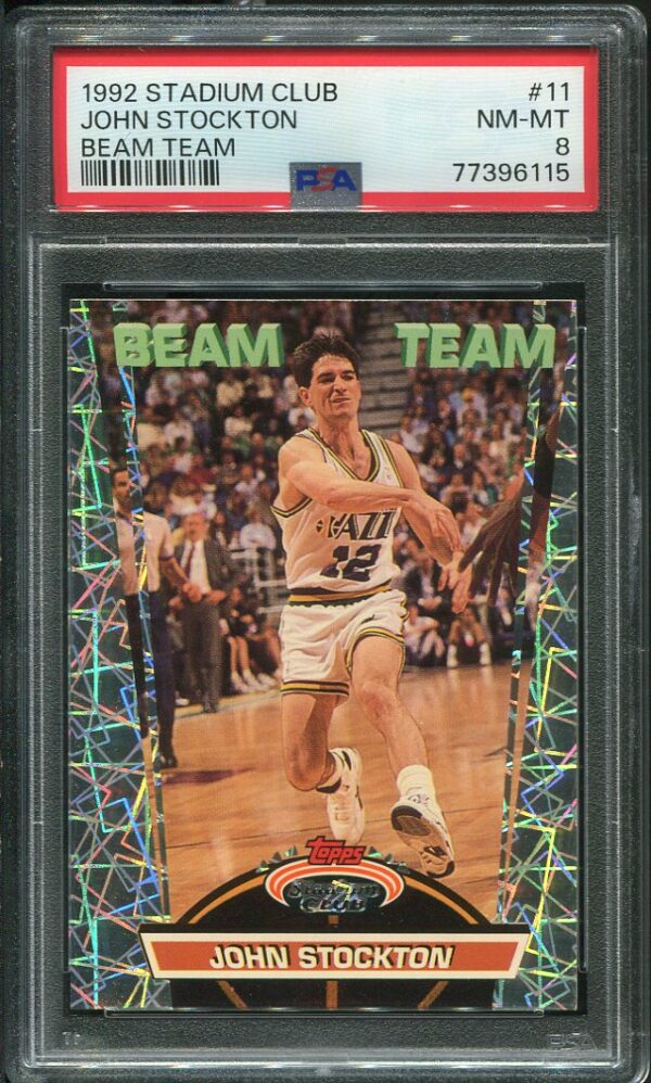 Authentic 1992 Stadium Club Beam Team #11 John Stockton PSA 8 Basketball Card