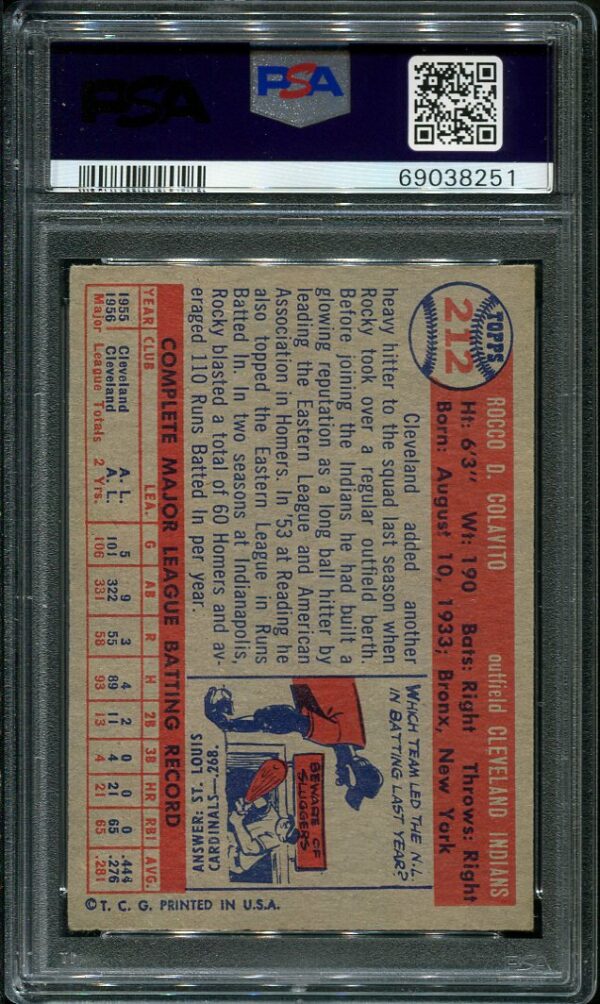 Authentic 1957 Topps #212 Rocky Colavito PSA 5 Baseball Card