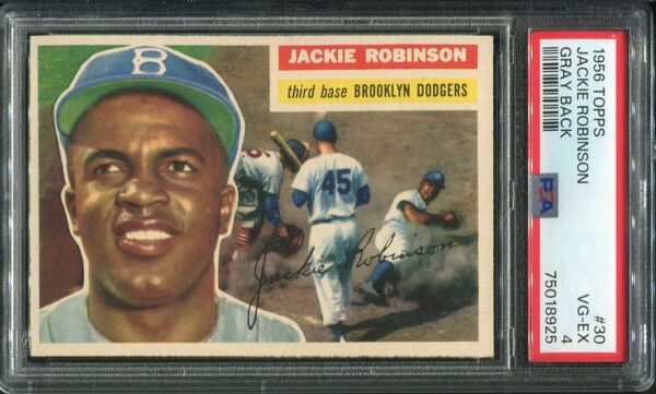 Authentic 1956 Topps #30 Jackie Robinson Gray Back PSA 4 Baseball Card