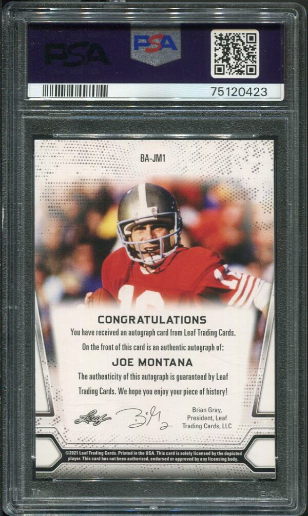 2021 Leaf Multi-Sport #JM1 Joe Montana Autographed Football Card PSA/DNA Certified