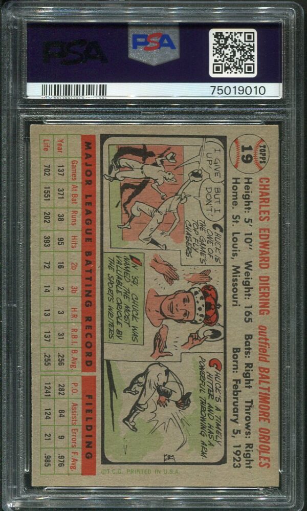 Authentic 1956 Topps #19 Chuck Diering PSA 7 Baseball Card